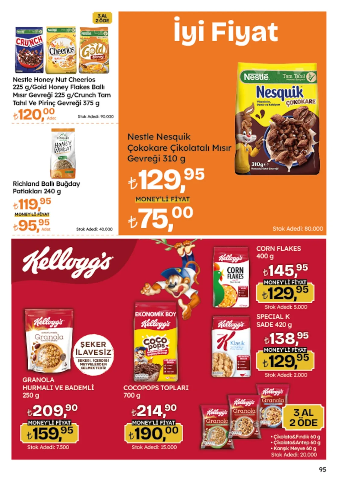 Migros Migros 4 Haziran 2026 Aktüel Kataloğu sayfa 95: Nestle Nesquik Çokokare Çikolatalı Mısır Gevreği 310 G, Richland Ballı Buğday Patlakları 240 G