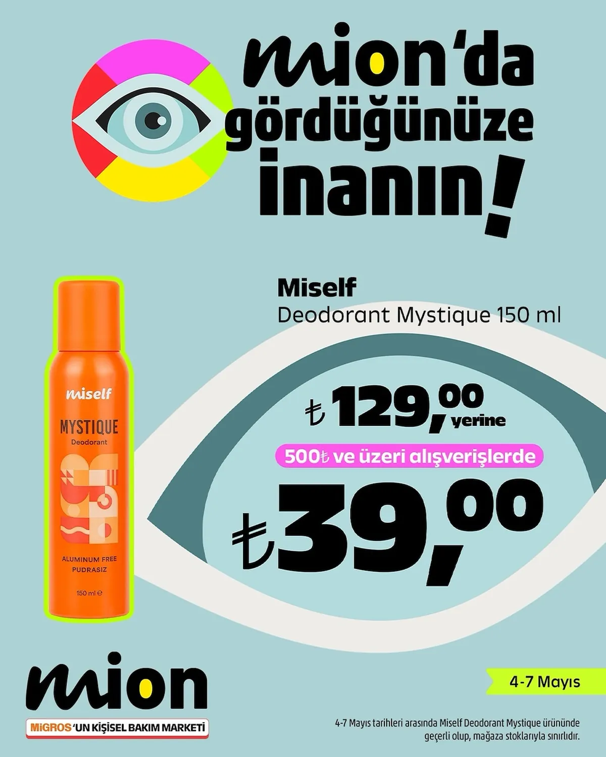 Mion Mion 4 Mayıs 2026 Aktüel Kataloğu sayfa 1: Misel Deodorant Mystique 150 Ml