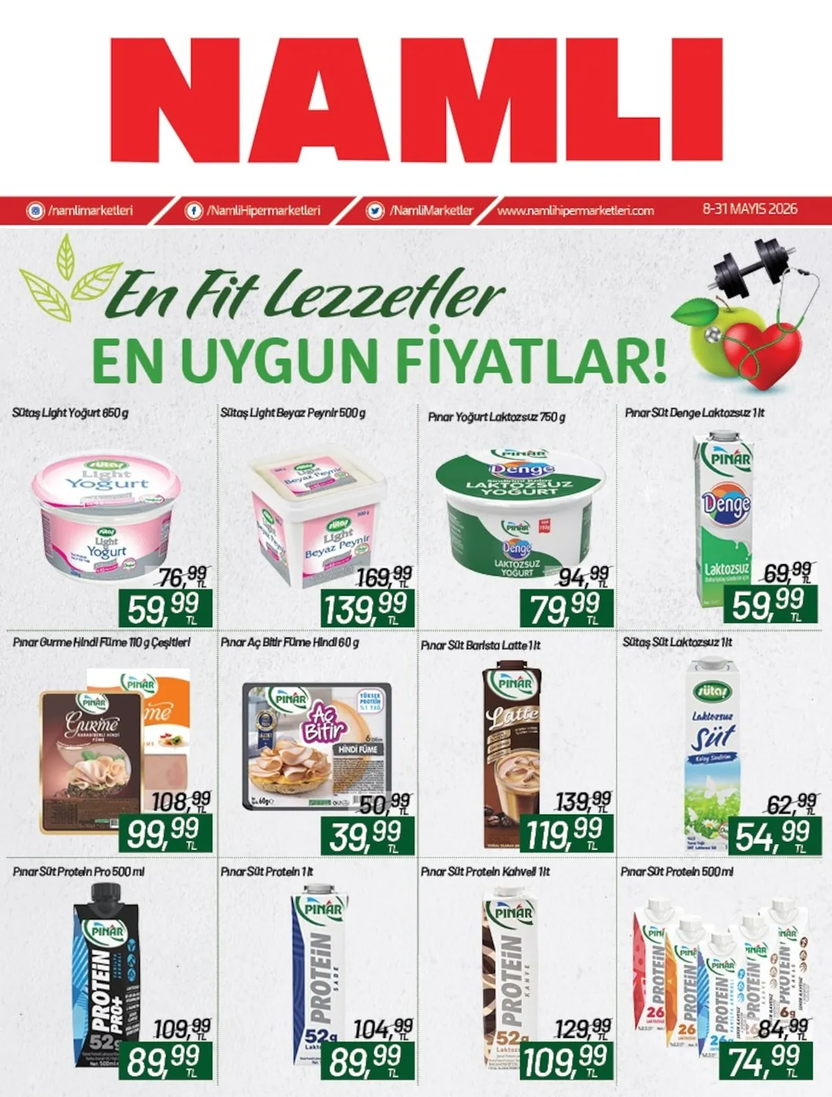 Namlı Namlı Hipermarketleri 8 Mayıs 2026 Aktüel Kataloğu sayfa 1: Pinar Süt Barista Latte 1Lt, Pinar Gurme Karabiberli Hindi Füme