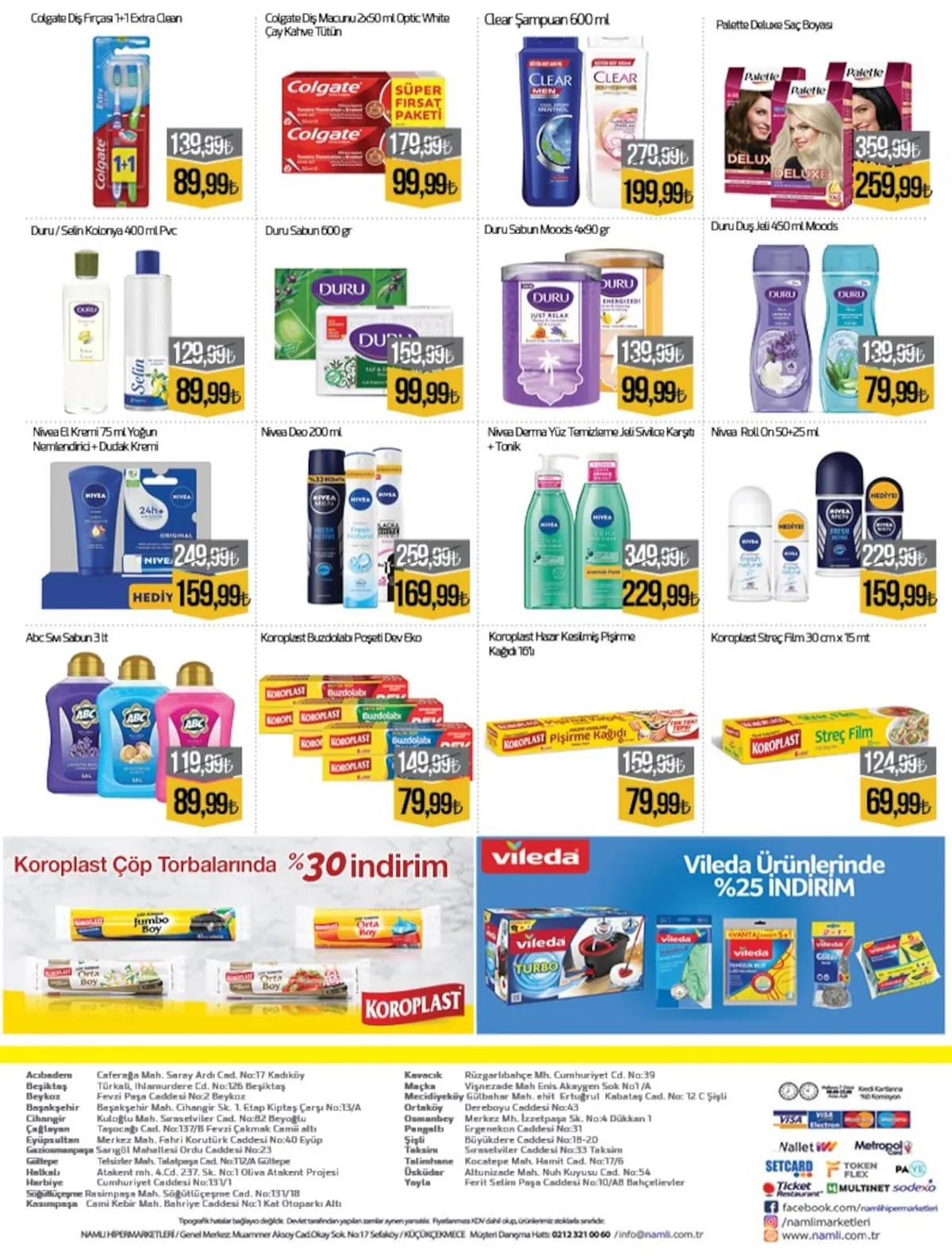 Namlı Namlı Hipermarketleri 18 Mayıs 2026 Aktüel Kataloğu sayfa 9: Colgate Diş Fırçası 1+1 Extra Clean, Clear Şampuan 600 Ml