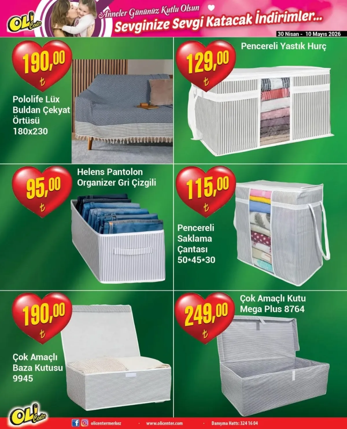 Oli Oli Center 30 Nisan 2026 Aktüel Kataloğu sayfa 4: Çok Amaçlı Baza Kutusu, Pololife Lüx Buldan Çekyat Örtüsü