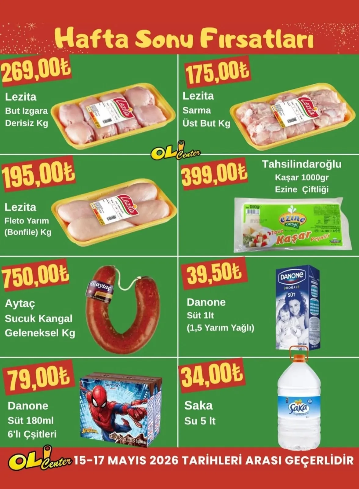 Oli Oli Center 15 Mayıs 2026 Aktüel Kataloğu sayfa 3: Lezita Sarma Üst But 1 Kg, Tahsildaroğlu Kaşar 1000Gr