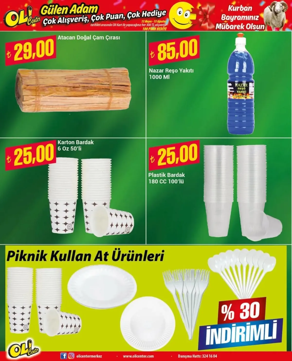 Oli Oli Center 15 Mayıs 2026 Aktüel Kataloğu sayfa 22: Plastik Bardak 180 Cc 100'Lü, Nazar Reşo Yakıtı 1000 Ml