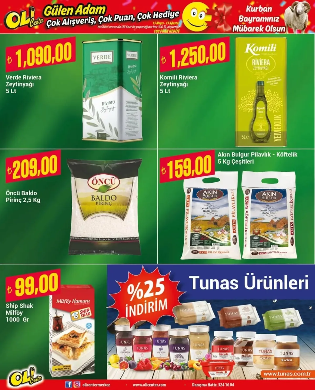 Oli Oli Center 15 Mayıs 2026 Aktüel Kataloğu sayfa 4: Öncü Baldo Pirinç 2,5 Kg, Ship Shak Milföy 1000 Gr