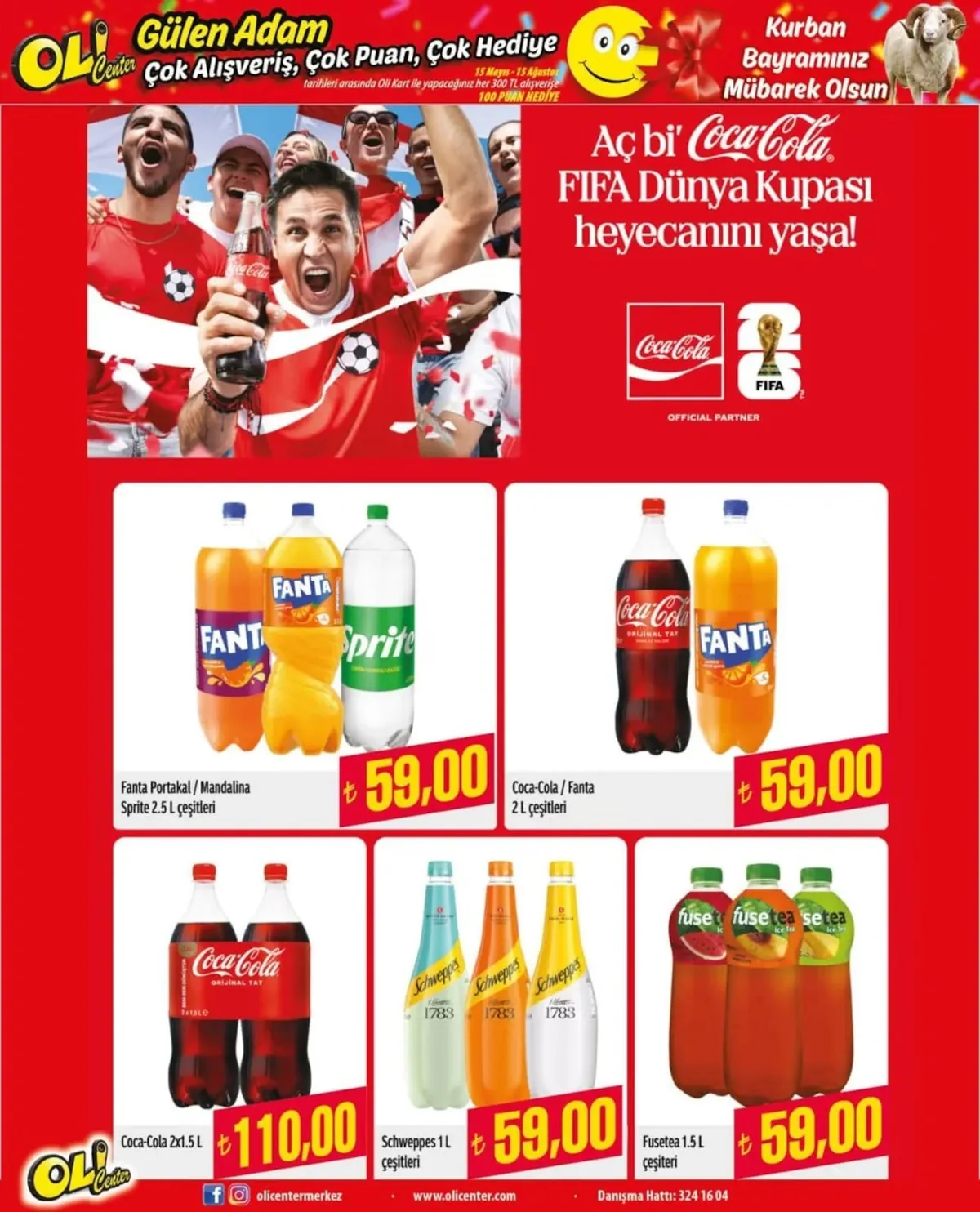 Oli Oli Center 15 Mayıs 2026 Aktüel Kataloğu sayfa 7: Schweppes 1L Çeşitleri, Fanta Portakal / Mandalina Sprite 2.5L Çeşitleri