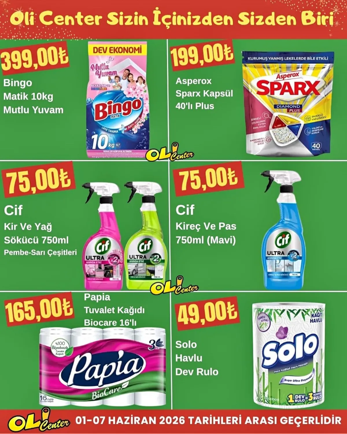 Oli Oli Center 1 Haziran 2026 Aktüel Kataloğu sayfa 3: Asperox Sparx Kapsül 40'Lı Plus, Bingo Matik 10Kg Mutlu Yuvam
