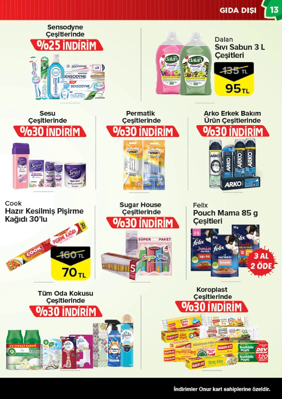 Onur Onur Market 10 Şubat 2026 Aktüel Kataloğu sayfa 13: Dalan Sıvı Sabun 3 L Çeşitleri
