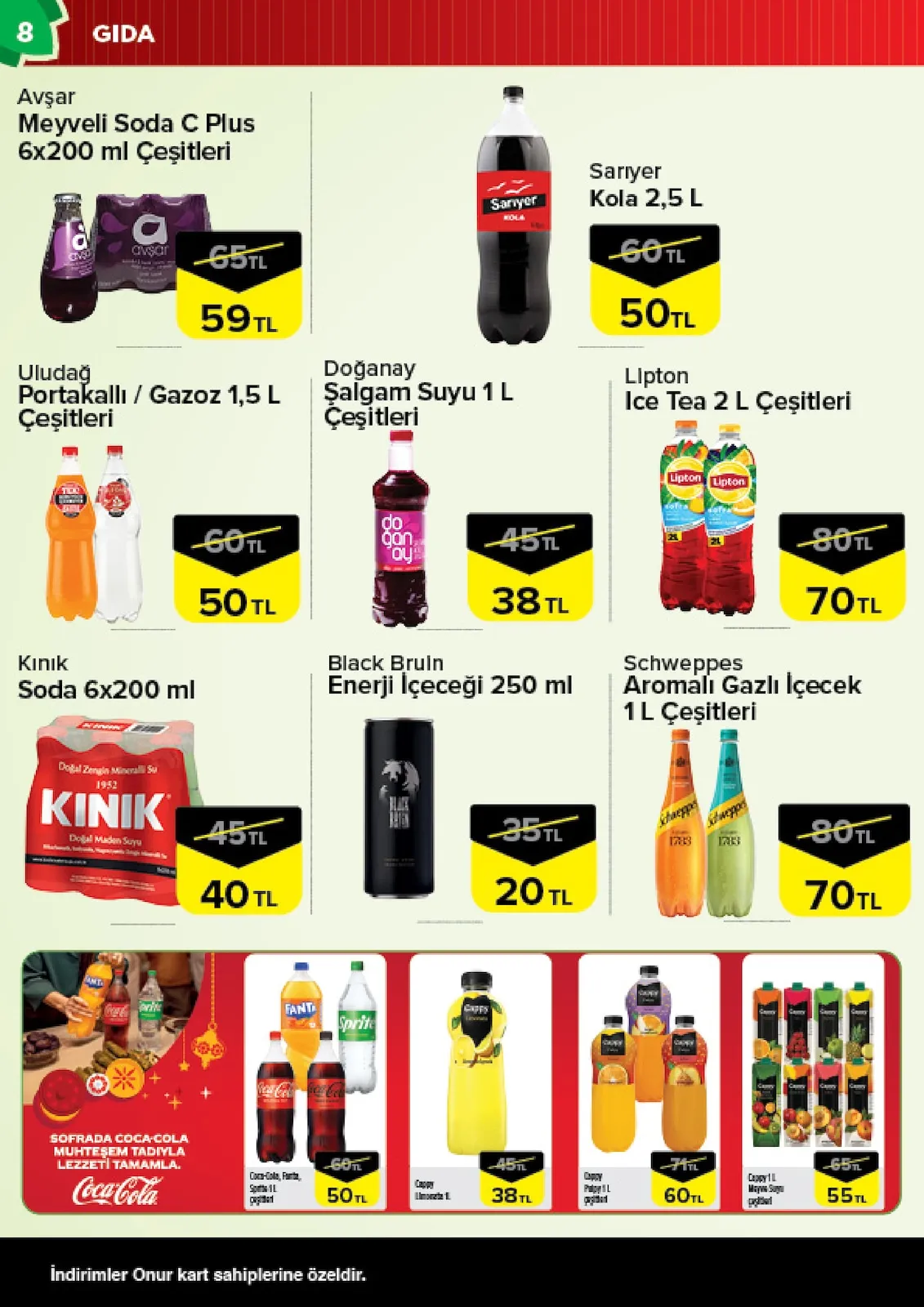 Onur Onur Market 10 Şubat 2026 Aktüel Kataloğu sayfa 8: Doğanay Şalgam Suyu 1 L Çeşitleri, Cappy Pulpy 1 L Çeşitleri