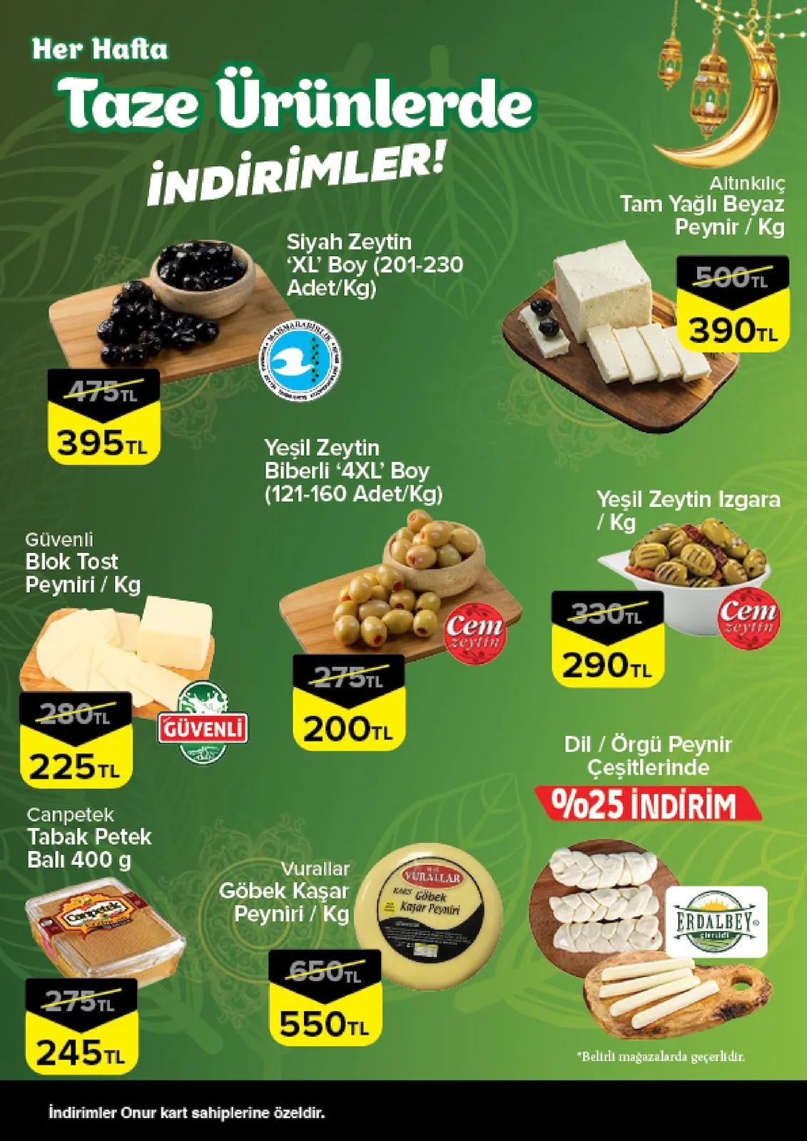 Onur Onur Market 12 Şubat 2026 Aktüel Kataloğu sayfa 2: Cem Yeşil Zeytin Izgara / Kg, Güvenli Blok Tost Peyniri / Kg
