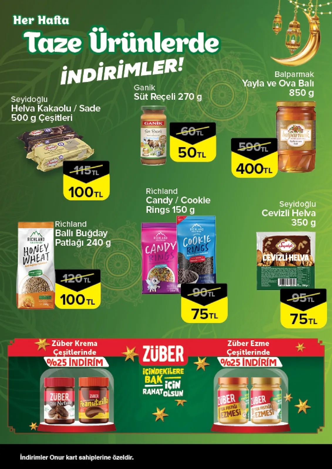Onur Onur Market 12 Şubat 2026 Aktüel Kataloğu sayfa 4: Seyidoğlu Cevizli Helva 350 G, Richland Ballı Buğday Patlağı 240 G