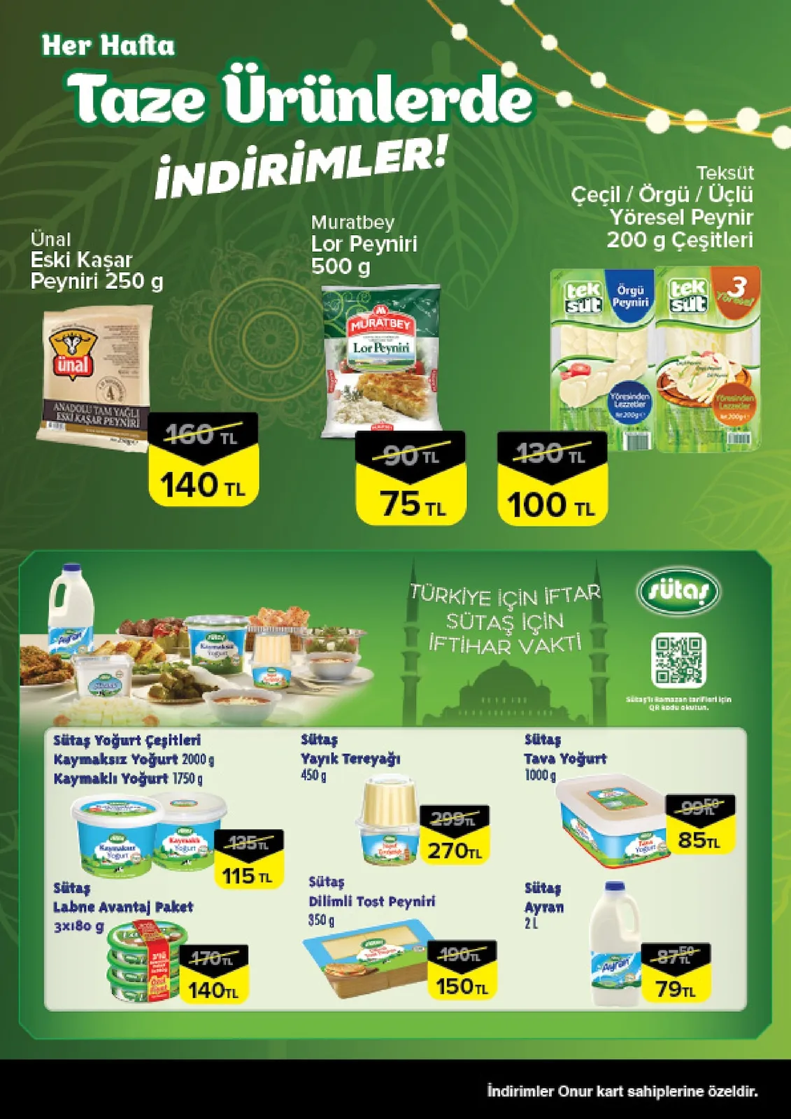 Onur Onur Market 12 Şubat 2026 Aktüel Kataloğu sayfa 5: Sütaş Yayık Tereyağı 450 G, Sütaş Dilimli Tost Peyniri 350 G