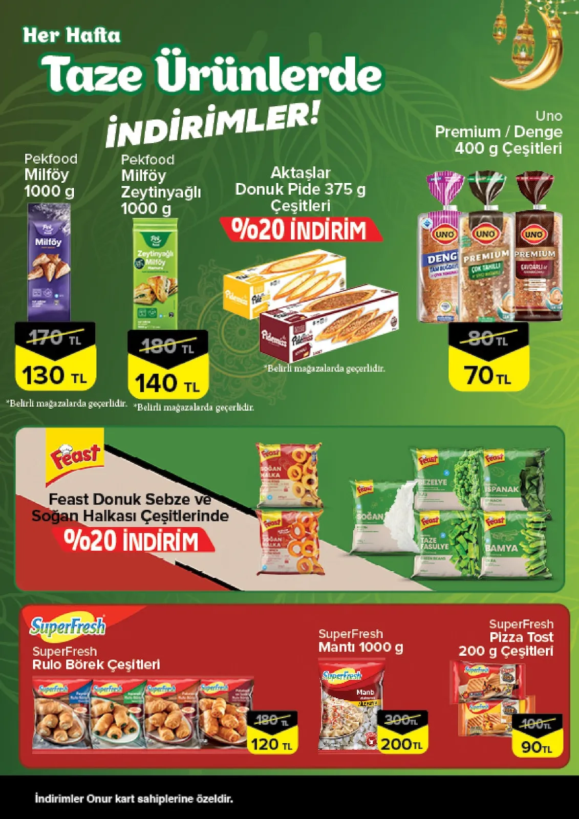 Onur Onur Market 12 Şubat 2026 Aktüel Kataloğu sayfa 6: Superfresh Mantı 1000 G, Pekfood Milföy 1000 G
