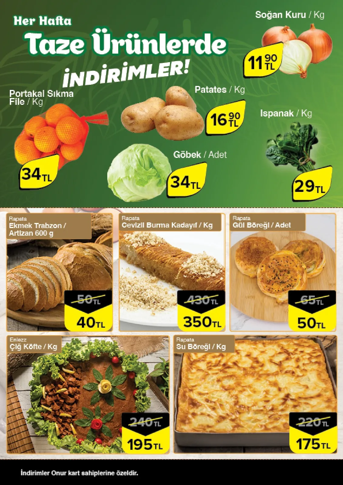 Onur Onur Market 12 Şubat 2026 Aktüel Kataloğu sayfa 8: Rapata Gül Böreği / Adet, Portakal Sıkma File / Kg