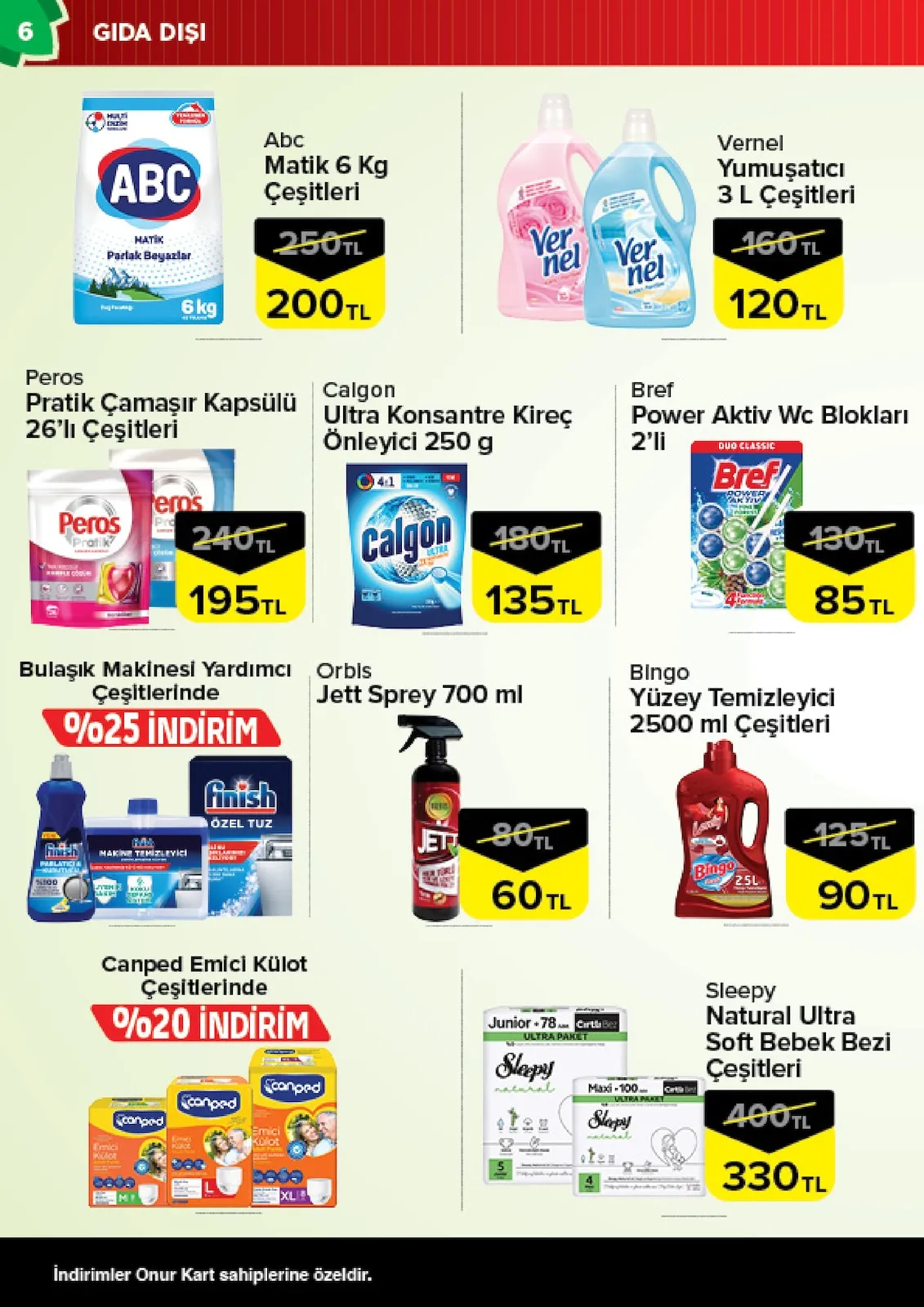 Onur Onur Market 24 Şubat 2026 Aktüel Kataloğu sayfa 4: Sleepy Natural Ultra Soft Bebek Bezi Çeşitleri, Vernel Yumuşatıcı 3 L Çeşitleri