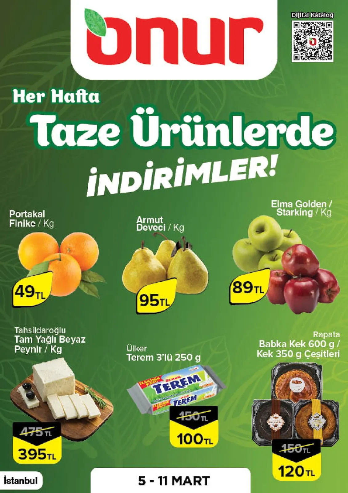 Onur Onur Market 5 Mart 2026 Aktüel Kataloğu sayfa 1: Rapata Babka Kek 600 G / Kek 350 G Çeşitleri