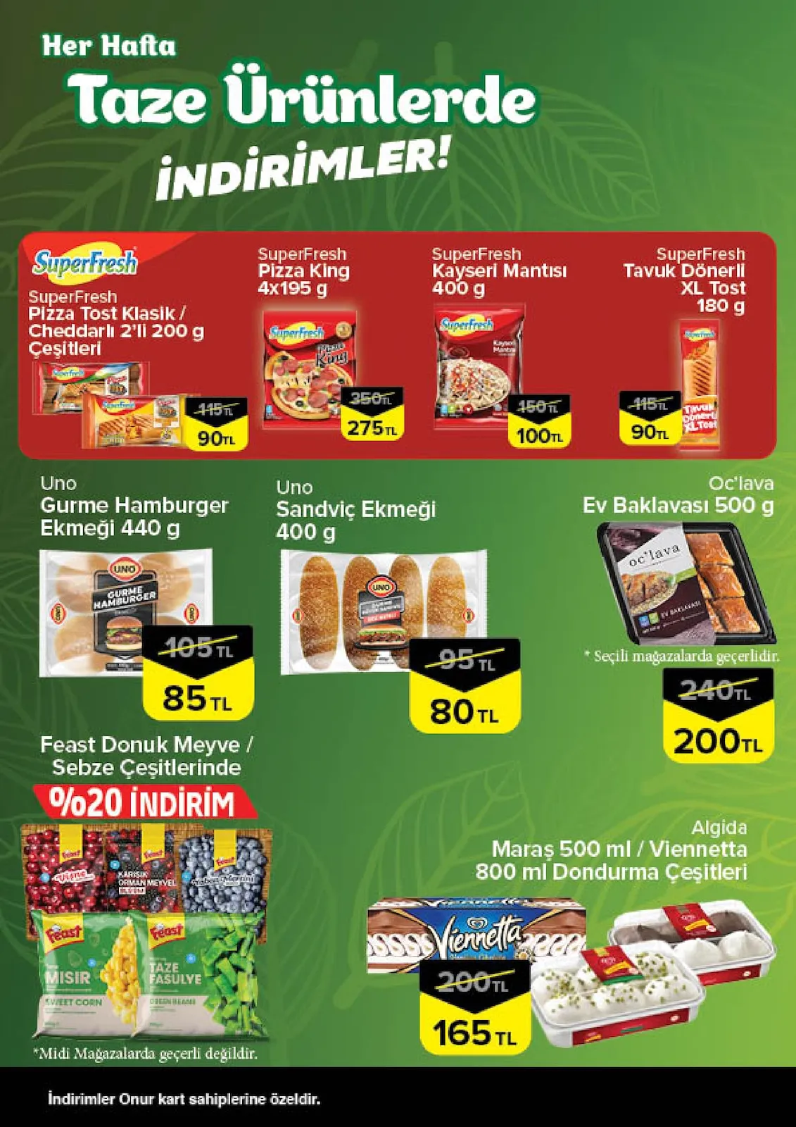 Onur Onur Market 12 Mart 2026 Aktüel Kataloğu sayfa 4: Superfresh Pizza King 4X195 G, Superfresh Kayseri Mantısı 400 G