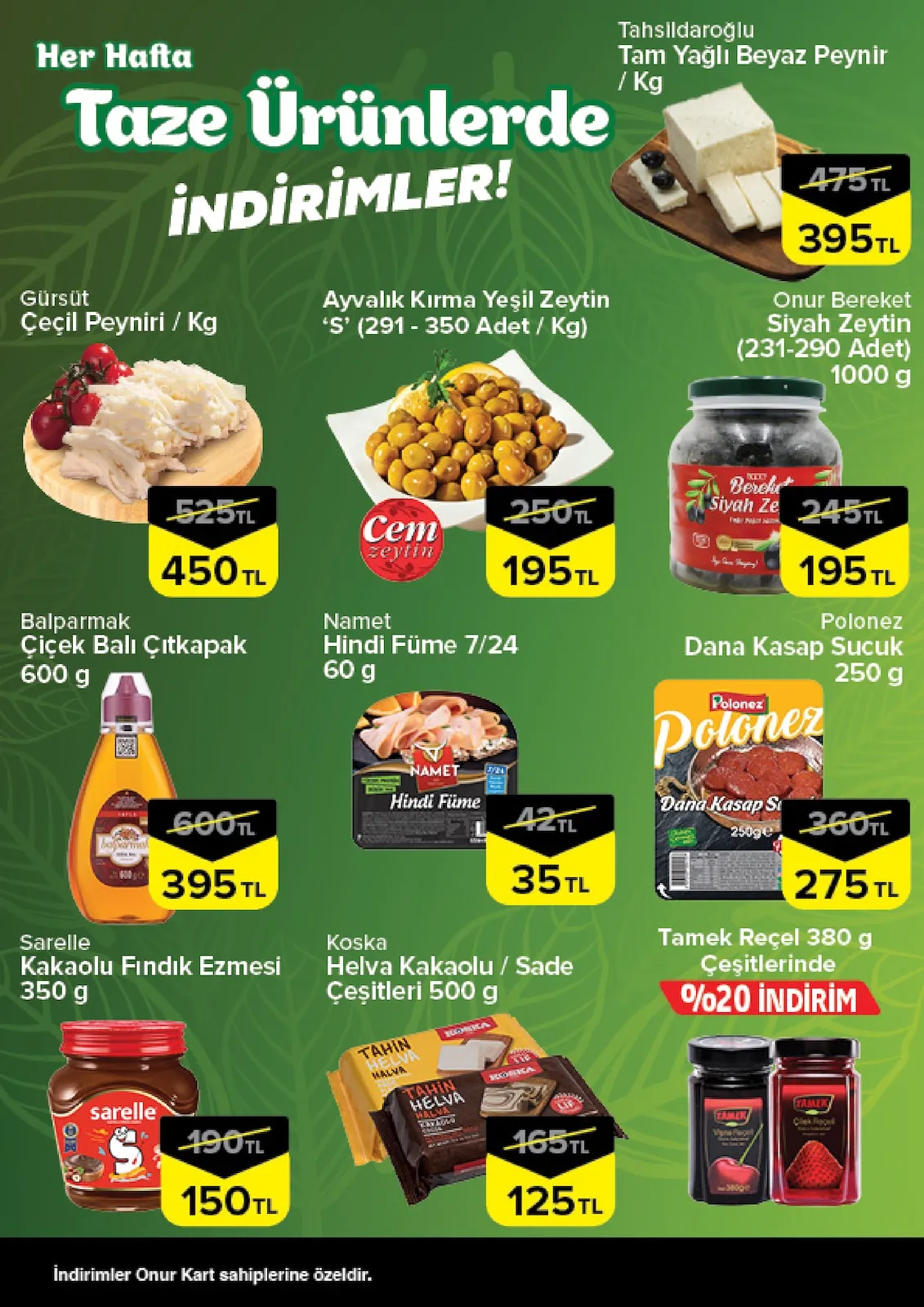 Onur Onur Market 19 Mart 2026 Aktüel Kataloğu sayfa 2: Polonez Dana Kasap Sucuk 250 G, Balparmak Çiçek Balı Çıtkapak 600 G