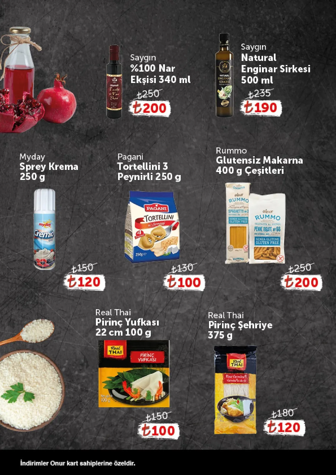 Onur Onur Market 16 Nisan 2026 Aktüel Kataloğu sayfa 8: Real Thai Pirinç Şehriye 375 G, Myday Sprey Krema 250 G