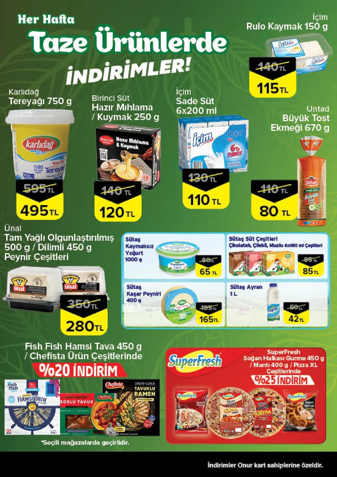 Onur Onur Market 7 Mayıs 2026 Aktüel Kataloğu sayfa 3: Sütaş Kaşar Peyniri 400 G, Sütaş Kaymaksız Yoğurt 1000 G