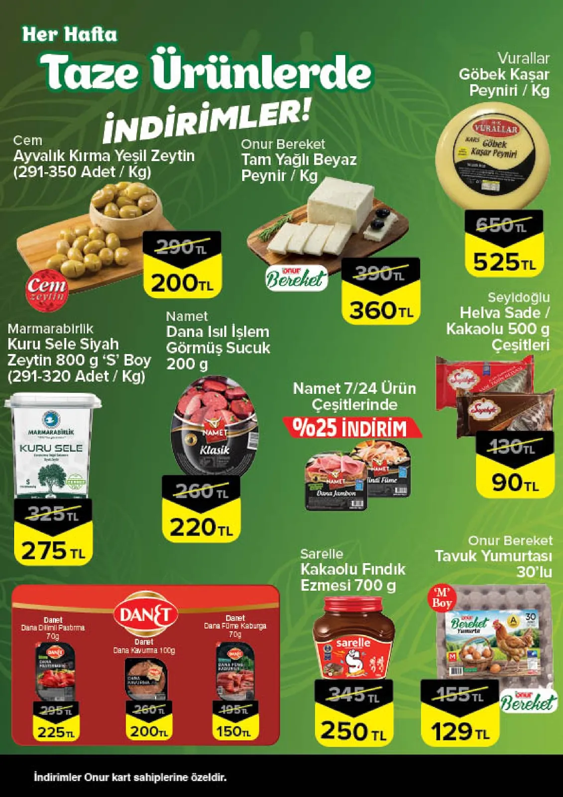 Onur Onur Market 14 Mayıs 2026 Aktüel Kataloğu sayfa 2: Namet Dana Isıl İşlem Görmüş Sucuk 200 G, Danet Dana Dilimli Pastırma 70G