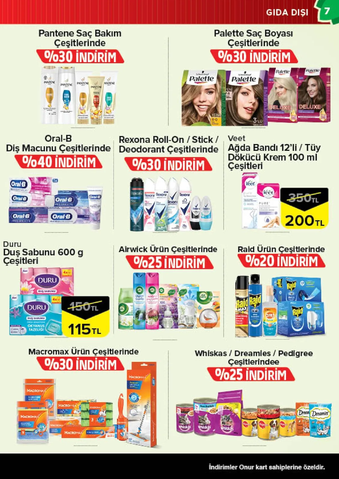 Onur Onur Market 2 Haziran 2026 Aktüel Kataloğu sayfa 7: Veet Ağda Bandı 12'Li / Tüy Dökücü Krem 100 Ml Çeşitleri