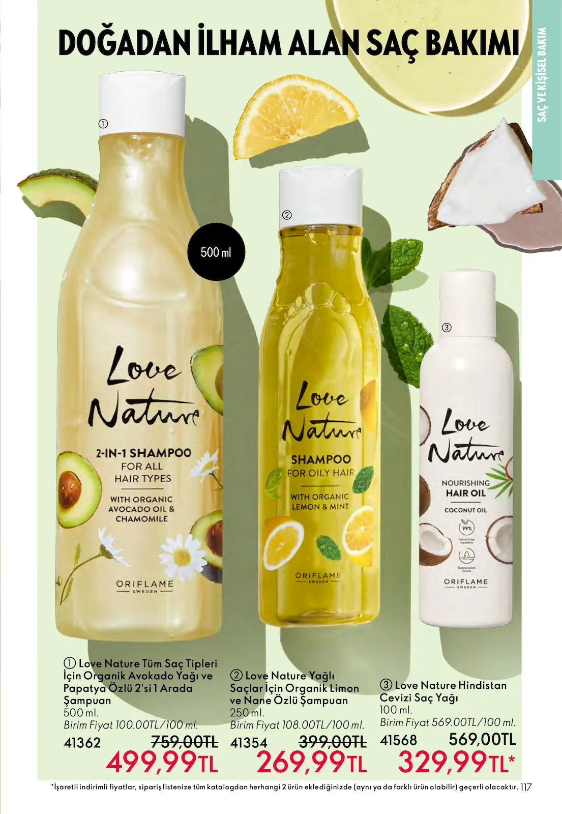 Oriflame Oriflame 1 Şubat 2026 Aktüel Kataloğu sayfa 117: Love Nature Tüm Saç Tipleri İçin Organik Avokado Yağı Ve Papatya Özlü 2'Si 1 Arada Şampuan 500 Ml