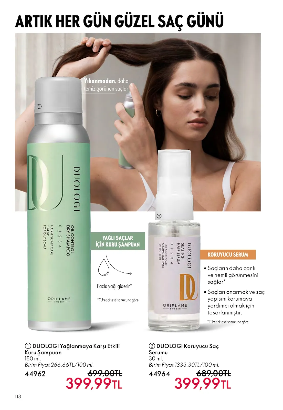 Oriflame Oriflame 1 Şubat 2026 Aktüel Kataloğu sayfa 118: Duologi Koruyucu Saç Serumu 30 Ml, Duologi Yağlanmaya Karşı Etkili Kuru Şampuan 150 Ml