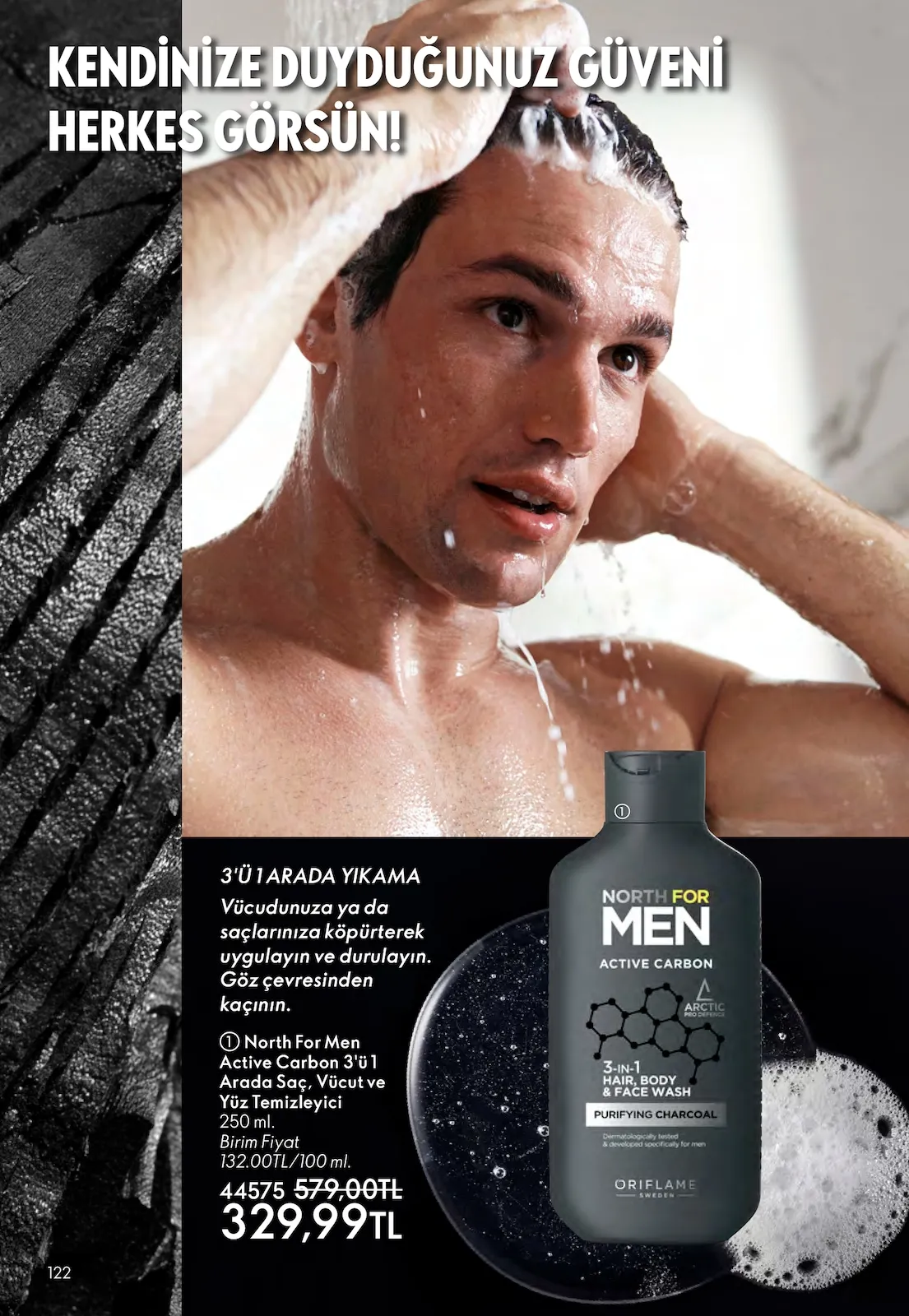 Oriflame Oriflame 1 Şubat 2026 Aktüel Kataloğu sayfa 122: North For Men Active Carbon 3'Ü 1 Arada Saç, Vücut Ve Yüz Temizleyici 250 Ml