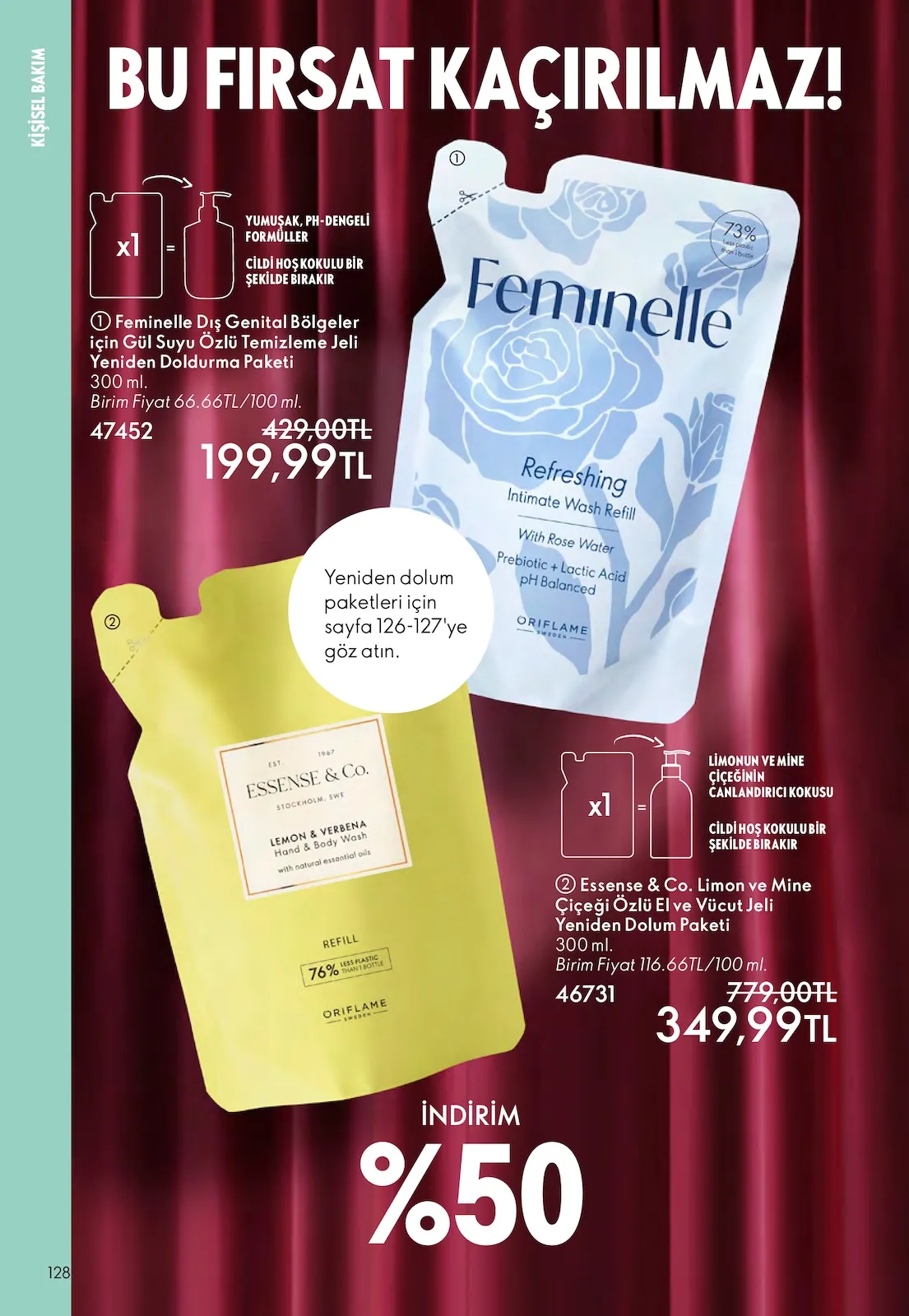 Oriflame Oriflame 1 Şubat 2026 Aktüel Kataloğu sayfa 128: Feminelle Dış Genital Bölgeler İçin Gül Suyu Özlü Temizleme Jeli Yeniden Doldurma Paketi 300 Ml