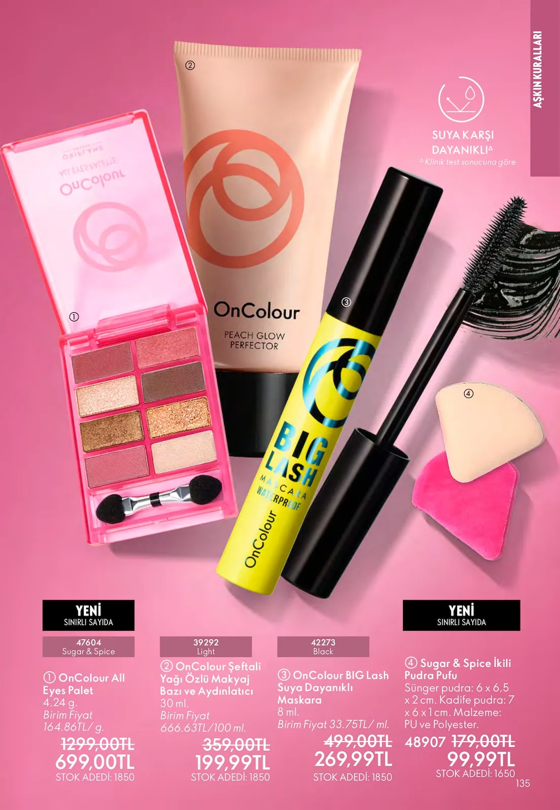 Oriflame Oriflame 1 Şubat 2026 Aktüel Kataloğu sayfa 135: Oncolour All Eyes Palet 4.24 G, Oncolour Şeftali Yağı Özlü Makyaj Bazı Ve Aydınlatıcı 30 Ml