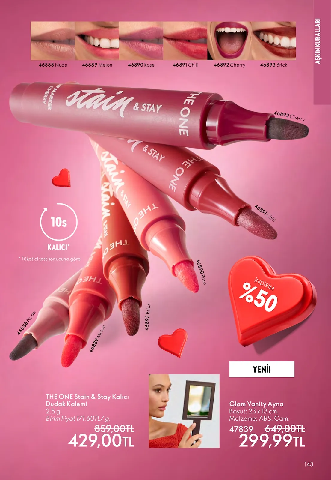 Oriflame Oriflame 1 Şubat 2026 Aktüel Kataloğu sayfa 143: Glam Vanity Ayna, The One Stain & Stay Kalıcı Dudak Kalemi 2.5 G
