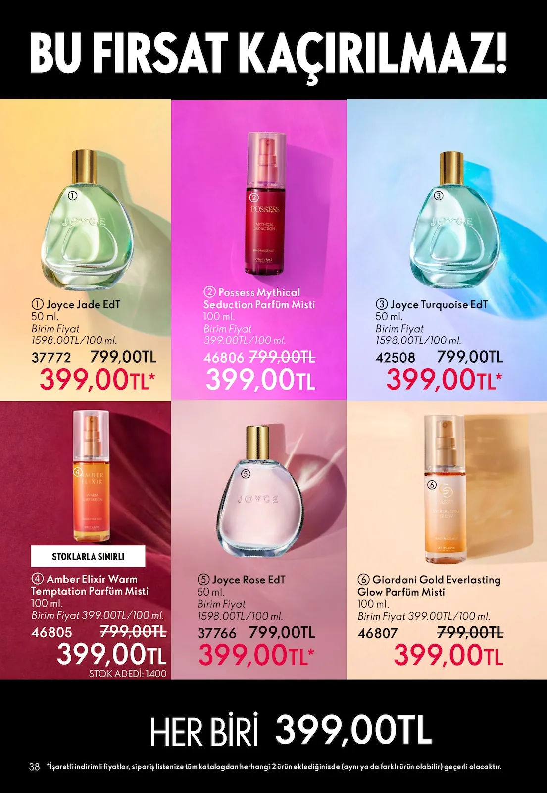 Oriflame Oriflame 1 Şubat 2026 Aktüel Kataloğu sayfa 38: Giordani Gold Everlasting Glow Parfüm Misti 100 Ml, Joyce Turquoise Edt 50 Ml