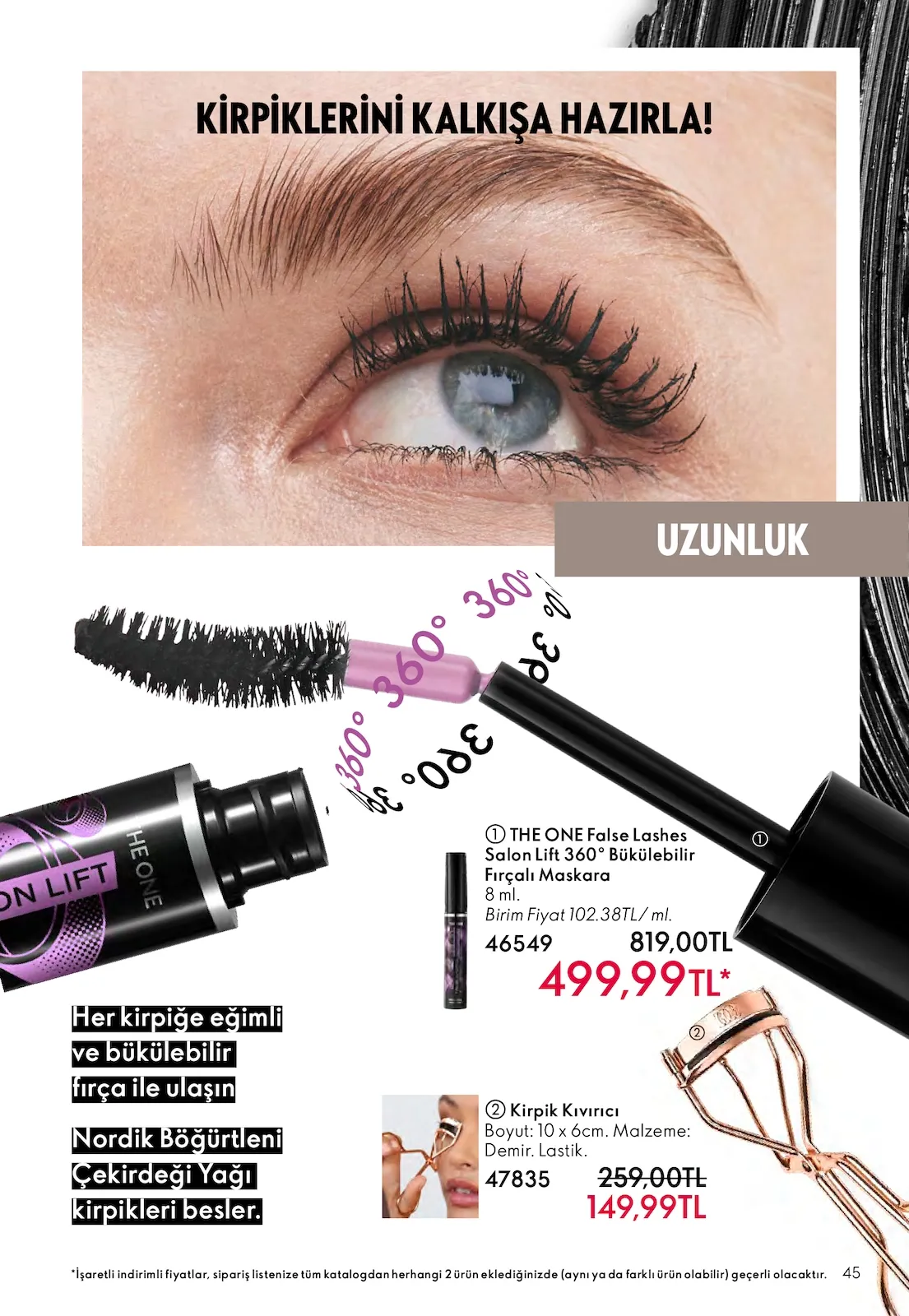 Oriflame Oriflame 1 Şubat 2026 Aktüel Kataloğu sayfa 45: The One False Lashes Salon Lift 360° Bükülebilir Fırçalı Maskara 8 Ml, Kirpik Kıvırıcı