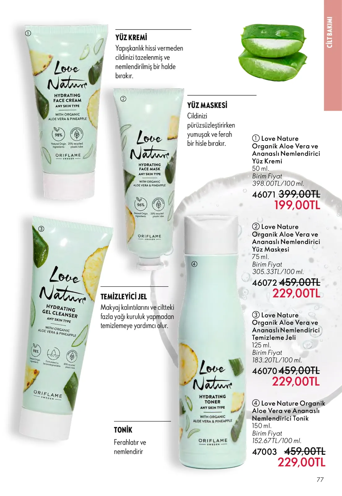 Oriflame Oriflame 1 Şubat 2026 Aktüel Kataloğu sayfa 77: Love Nature Organik Aloe Vera Ve Ananaslı Nemlendirici Tonik 150 Ml