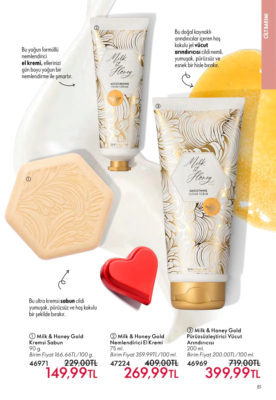 Oriflame Oriflame 1 Şubat 2026 Aktüel Kataloğu sayfa 81: Milk & Honey Gold Kremsi Sabun 90 G., Milk & Honey Gold Nemlendirici El Kremi 75 Ml.
