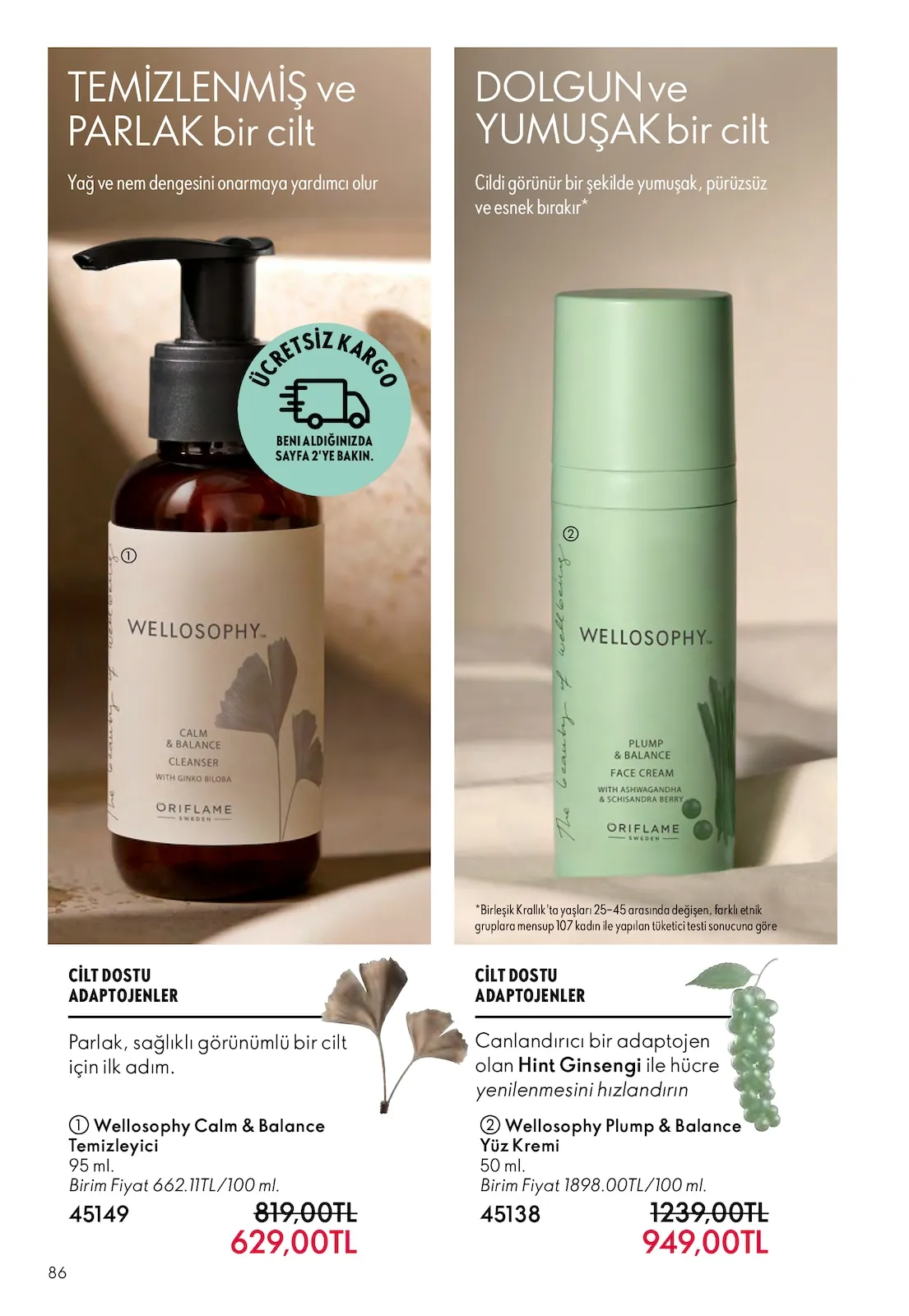 Oriflame Oriflame 1 Şubat 2026 Aktüel Kataloğu sayfa 86: Wellosophy Plump & Balance Yüz Kremi 50 Ml, Wellosophy Calm & Balance Temizleyici 95 Ml