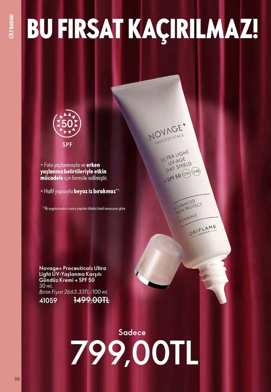 Oriflame Oriflame 1 Şubat 2026 Aktüel Kataloğu sayfa 98: Novage+ Proceuticals Ultra Light Uv-Yaşlanma Karşıtı Gündüz Kremi + Spf 50 30 Ml
