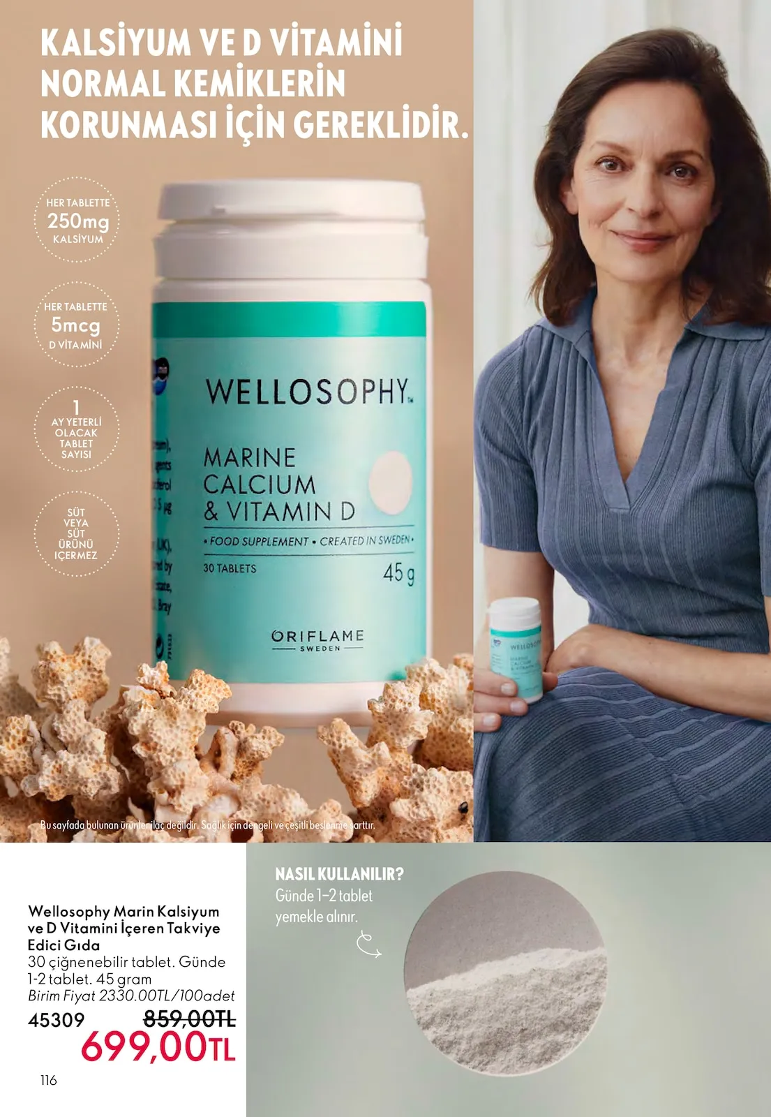 Oriflame Oriflame 1 Mart 2026 Aktüel Kataloğu sayfa 116: Wellosophy Marin Kalsiyum Ve D Vitamini İçeren Takviye Edici Gıda 30 Çiğnenebilir Tablet