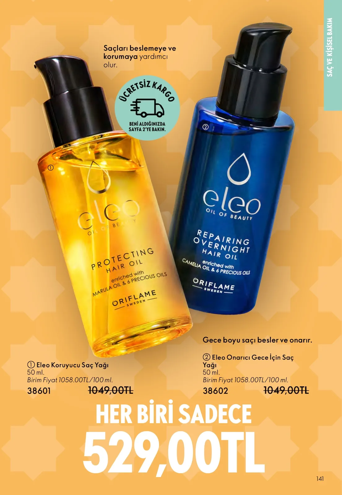 Oriflame Oriflame 1 Mart 2026 Aktüel Kataloğu sayfa 141: Eleo Koruyucu Saç Yağı 50 Ml, Eleo Onarıcı Gece İçin Saç Yağı 50 Ml