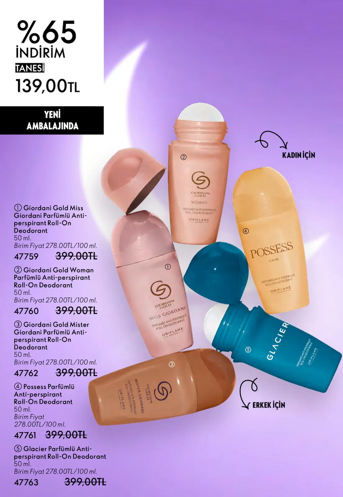 Oriflame Oriflame 1 Mart 2026 Aktüel Kataloğu sayfa 148: Giordani Gold Miss Giordani Parfümlü Anti-Perspirant Roll-On Deodorant 50 Ml., Giordani Gold Woman Parfümlü Anti-Perspirant Roll-On Deodorant 50 Ml.