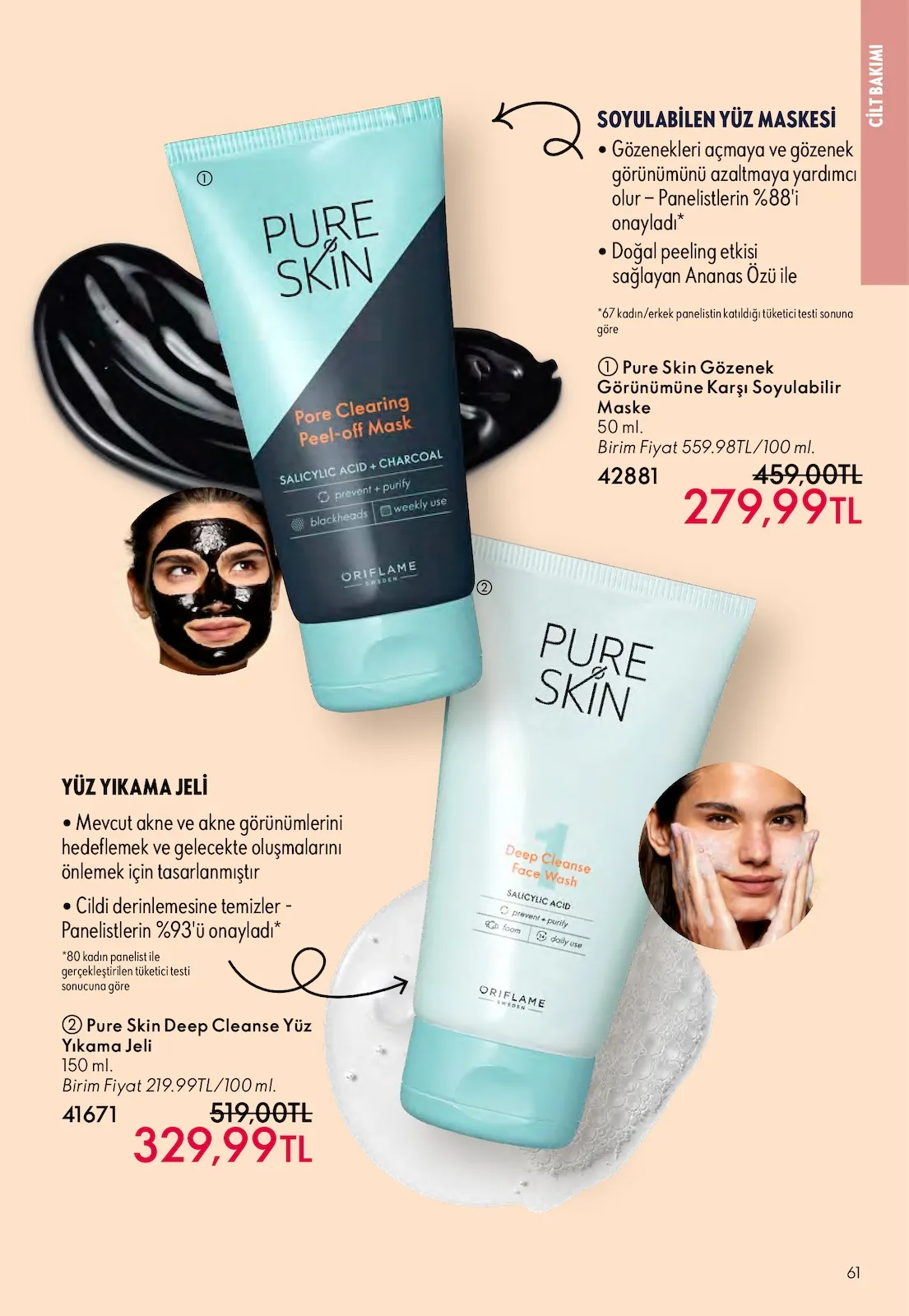 Oriflame Oriflame 1 Mart 2026 Aktüel Kataloğu sayfa 61: Pure Skin Gözenek Görünümüne Karşı Soyulabilir Maske 50 Ml., Pure Skin Deep Cleanse Yüz Yıkama Jeli 150 Ml.