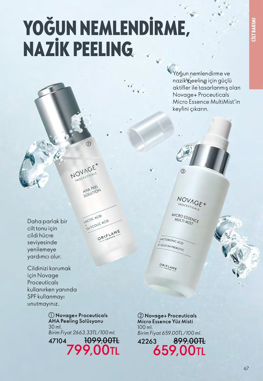 Oriflame Oriflame 1 Mart 2026 Aktüel Kataloğu sayfa 67: Novage+ Proceuticals Micro Essence Yüz Misti 100 Ml, Novage+ Proceuticals Aha Peeling Solüsyonu 30 Ml