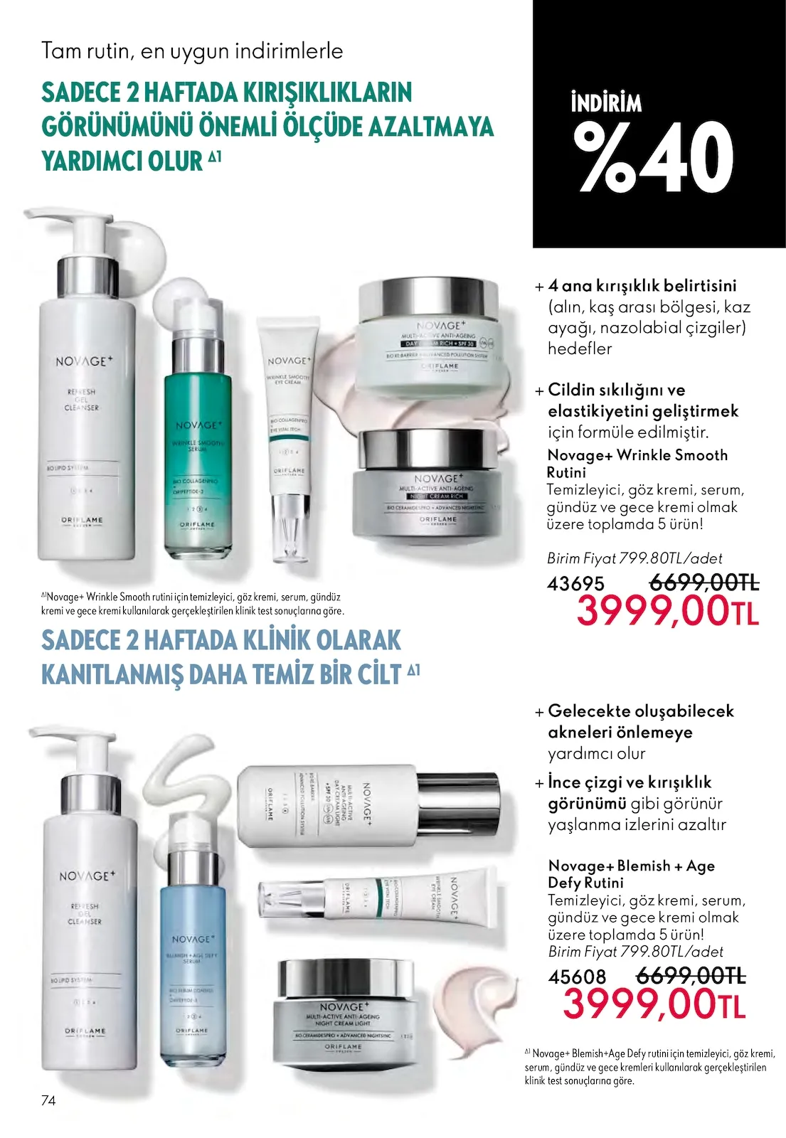 Oriflame Oriflame 1 Mart 2026 Aktüel Kataloğu sayfa 74: Novage+ Wrinkle Smooth Rutini, Novage+ Blemish + Age Defy Rutini