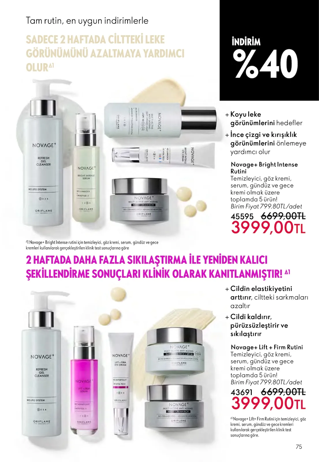 Oriflame Oriflame 1 Mart 2026 Aktüel Kataloğu sayfa 75: Novage+ Bright Intense Rutini, Novage+ Lift + Firm Rutini