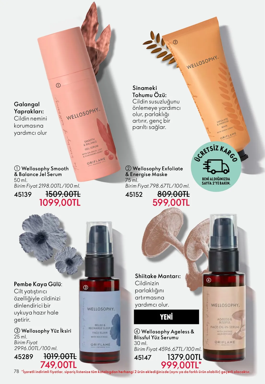 Oriflame Oriflame 1 Mart 2026 Aktüel Kataloğu sayfa 78: Wellosophy Yüz İksiri 25 Ml, Wellosophy Smooth & Balance Jel Serum 50 Ml