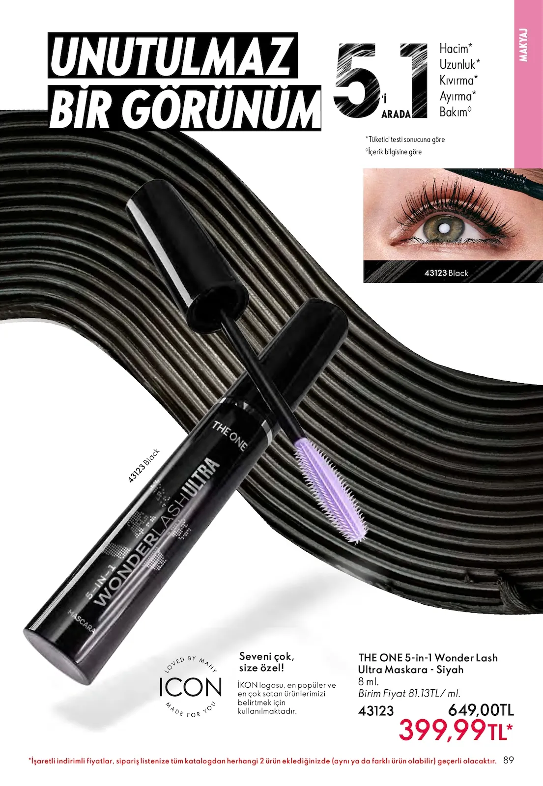 Oriflame Oriflame 1 Mart 2026 Aktüel Kataloğu sayfa 89: The One 5-In-1 Wonder Lash Ultra Maskara - Siyah 8 Ml
