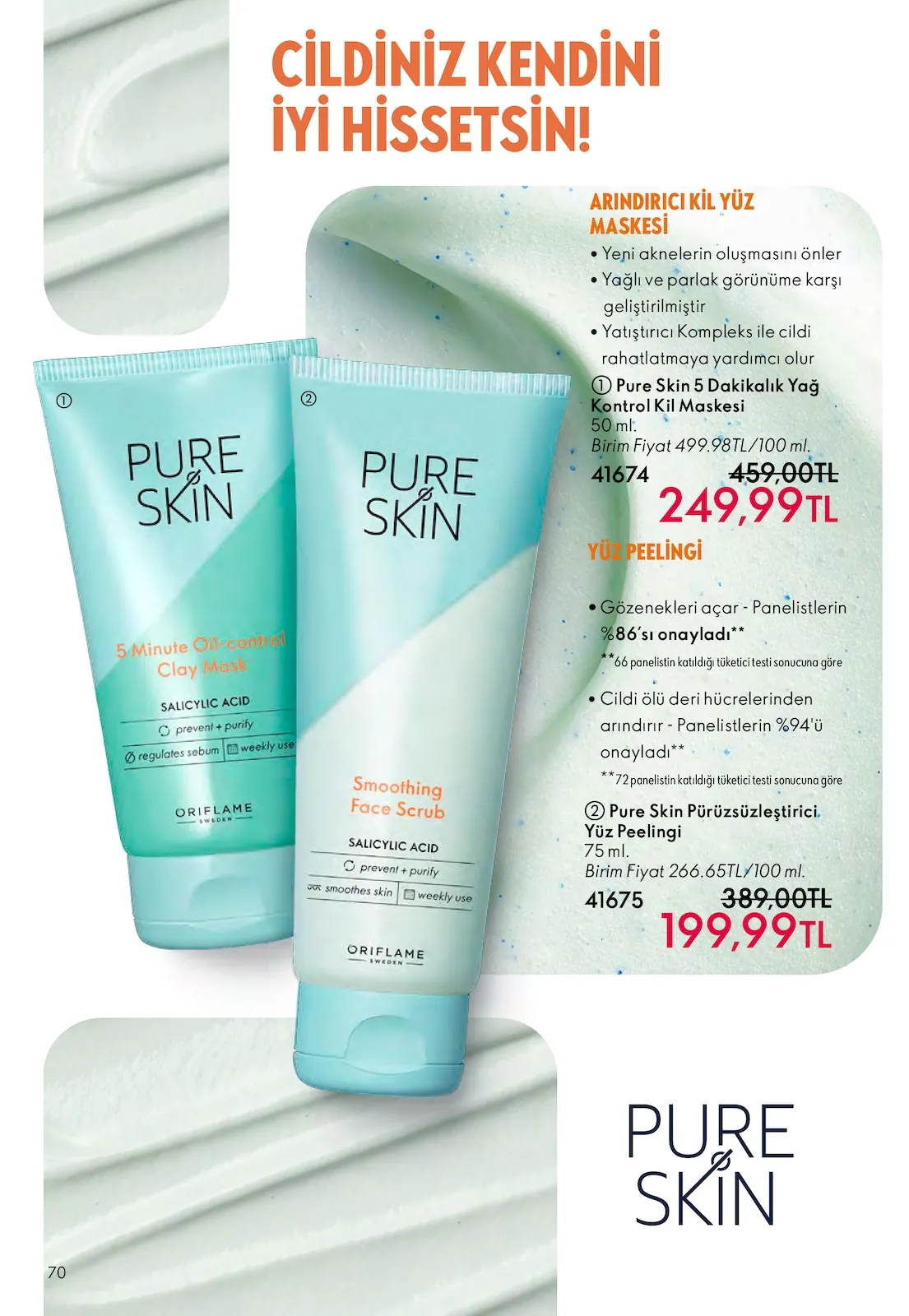 Oriflame Oriflame 1 Nisan 2026 Aktüel Kataloğu sayfa 70: Pure Skin 5 Dakikalık Yağ Kontrol Kil Maskesi 50 Ml