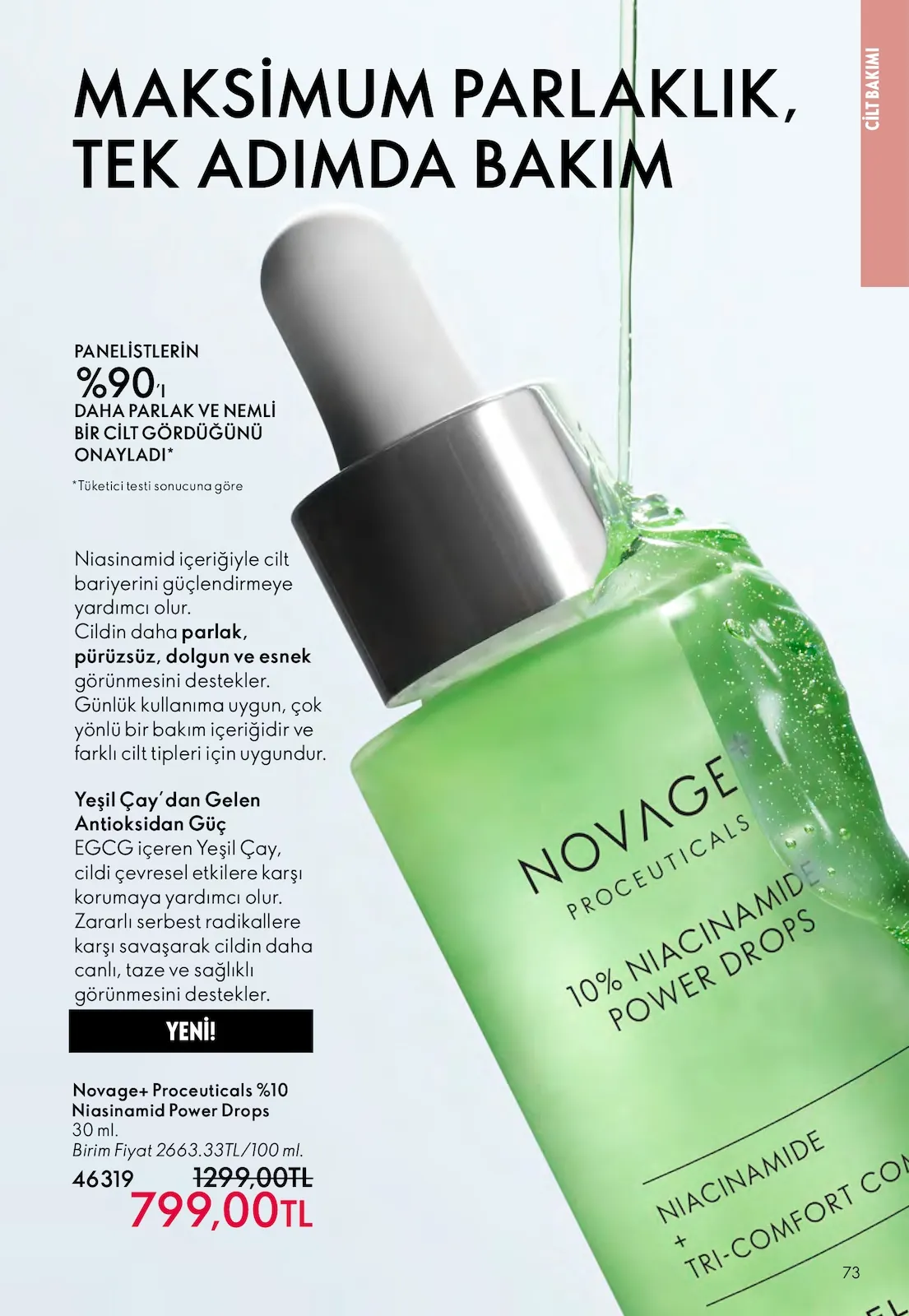 Oriflame Oriflame 1 Nisan 2026 Aktüel Kataloğu sayfa 73: Novage+ Proceuticals %10 Niasinamid Power Drops 30 Ml