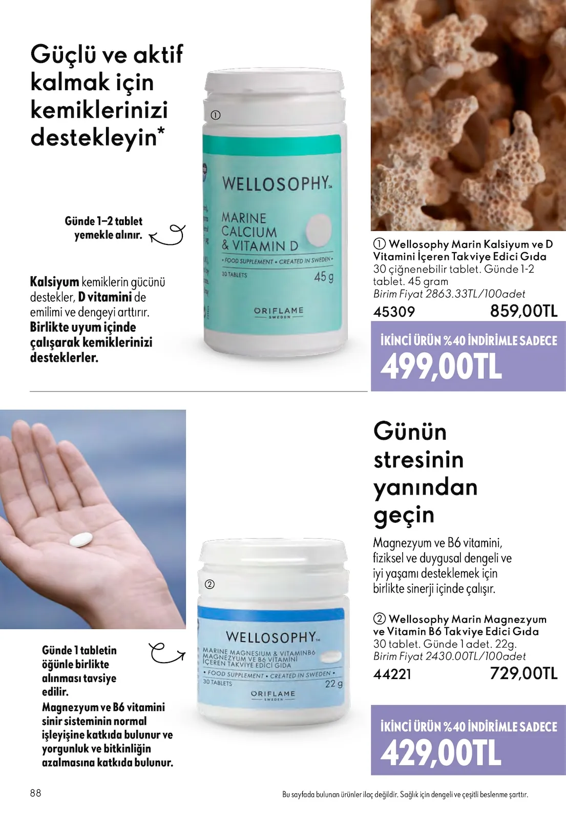 Oriflame Oriflame 1 Nisan 2026 Aktüel Kataloğu sayfa 88: Wellosophy Marine Magnesium & Vitamin B6 Takviye Edici Gıda 22 G