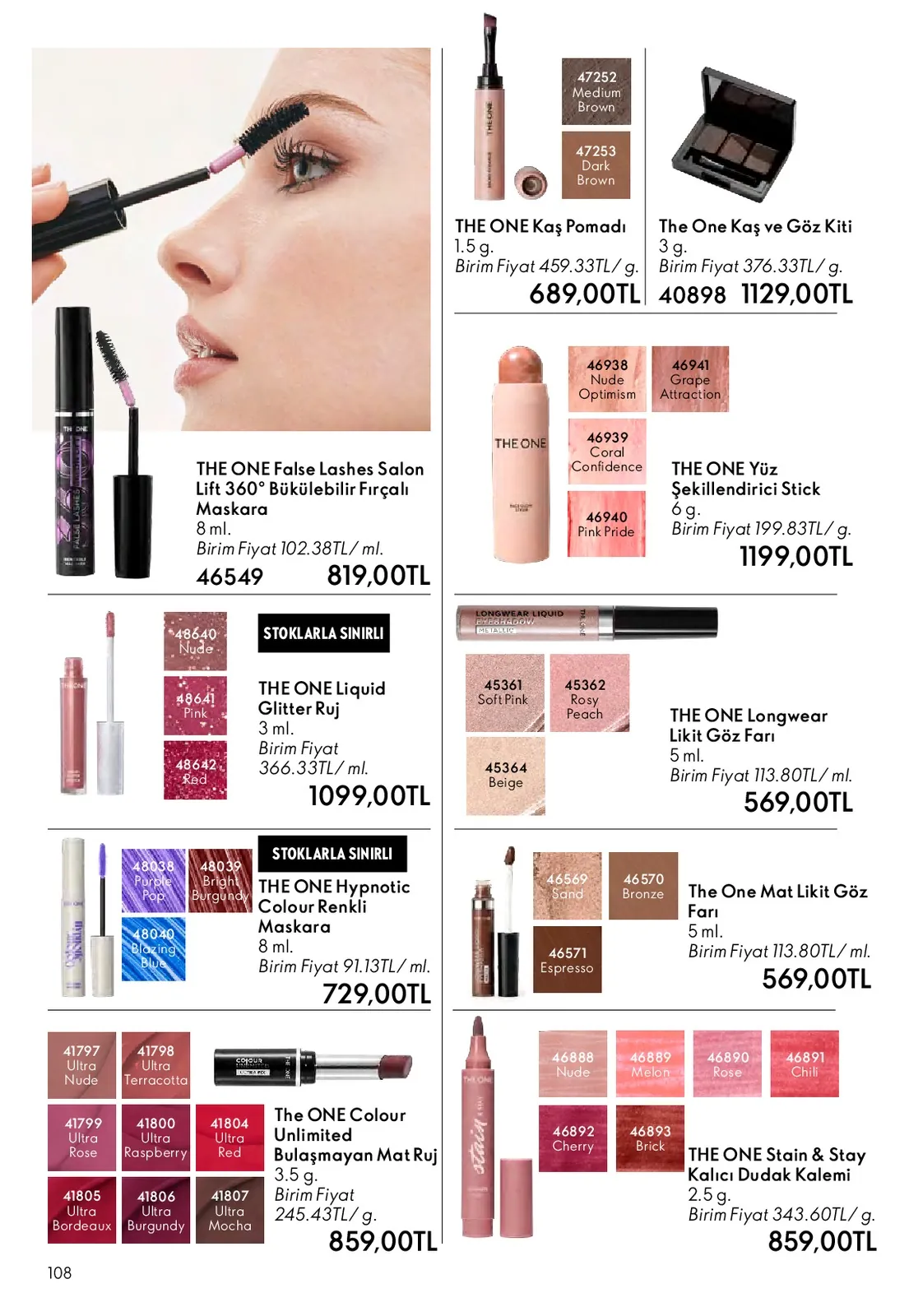 Oriflame Oriflame 1 Mayıs 2026 Aktüel Kataloğu sayfa 108: The One Liquid Glitter Ruj 3Ml, The One Kaş Pomadı 1.5G